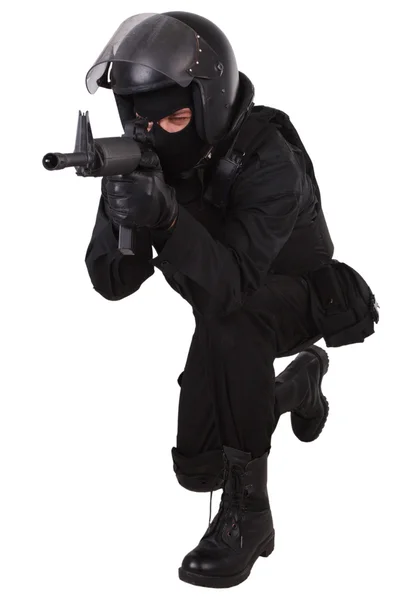 Special forces sodier in black uniform — Stock Photo, Image