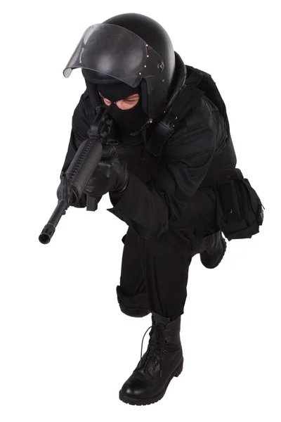 Special forces sodier in black uniform — Stock Photo, Image