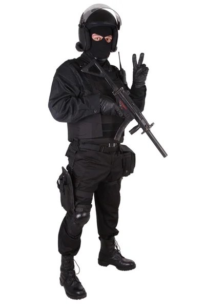 Sodier sił specjalnych w czarnym mundurze — Zdjęcie stockowe