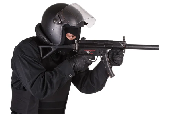 Policial anti-terrorista em uniforme preto — Fotografia de Stock