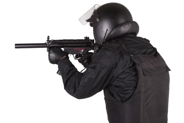 Anti-teroristické policista v černé uniformě — Stock fotografie