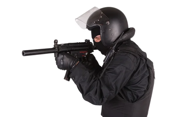 Anti-terrorist policeman in black uniform — Stock Photo, Image