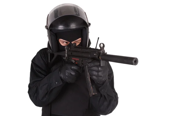 Anti-terrorist polis i svart uniform — Stockfoto