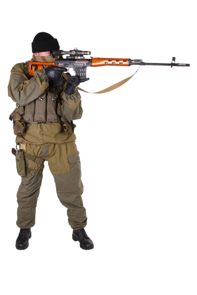 Söldnerheckenschütze mit SVD-Gewehr — Stockfoto