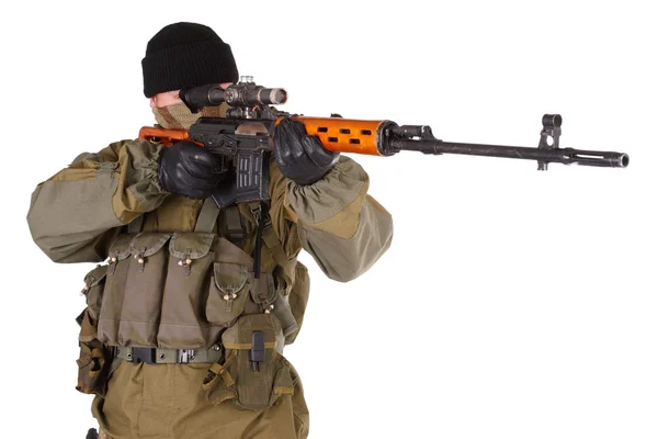 Mercenary sniper with SVD rifle — Stock Photo, Image