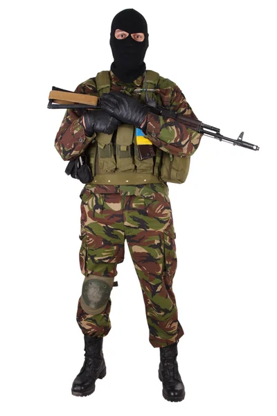 Ukrainian volunteer with kalashnikov rifle — Stock Photo, Image