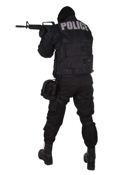 Police special forces officer in black uniform — Stock Photo, Image