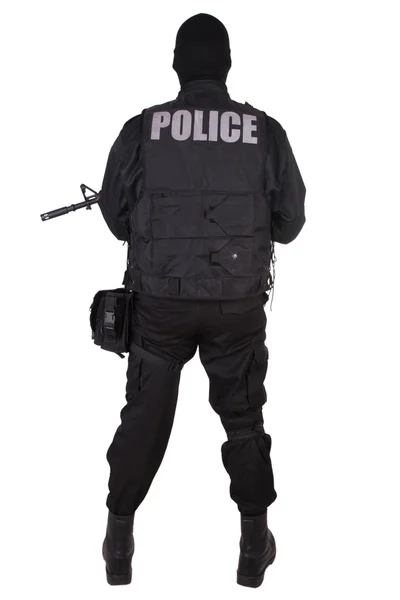 Police special forces officer in black uniform — Stock Photo, Image