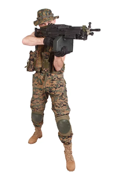 US MARINES con ametralladora M249 — Foto de Stock