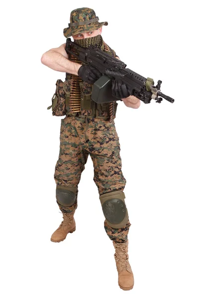 US MARINES с пулеметом M249 — стоковое фото