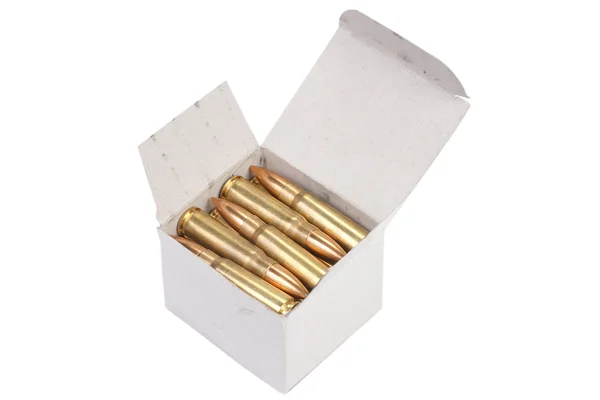 Kalashnikov cartridges in box — Stock Photo, Image