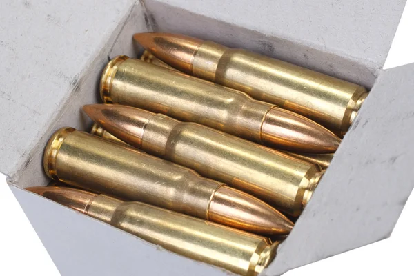 Kalashnikov cartridges in box — Stock Photo, Image