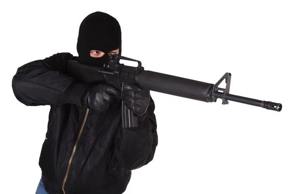 Robber with M16 rifle — Stock Photo, Image