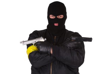 Gunman with handgun on white background clipart