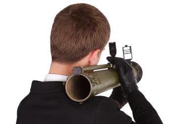 man in black suit and bazooka clipart