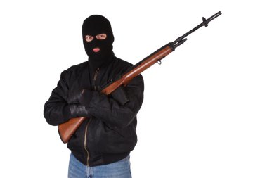 gunman with rifle on white clipart