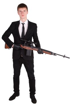 Man in suit with sniper rifle clipart
