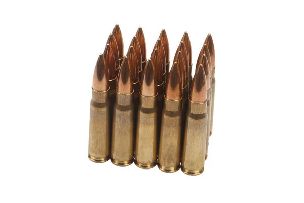 Kalashnikov cartridges on white background — Stock Photo, Image