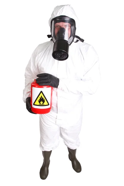 Uomo in tuta di protezione chimica — Foto Stock