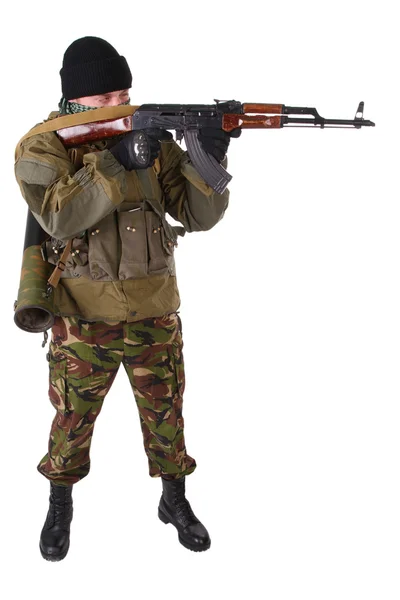 Fighter with ak-47 rifle — Stock Photo, Image