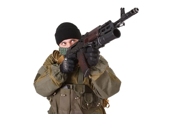 Insurgent in shemagh with ak-47 rifle — Stock Photo, Image