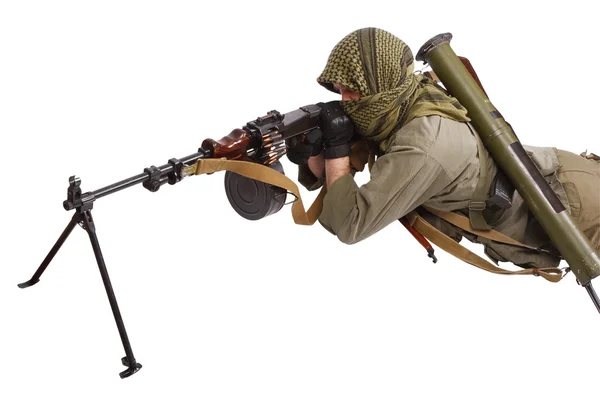 Insurgent wearing keffiyeh with machine gun — Stock Photo, Image