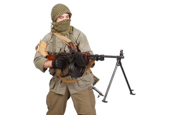 Insurgent purtând keffiyeh cu mitralieră — Fotografie, imagine de stoc