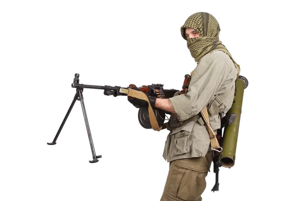 Insurgent wearing keffiyeh with machine gun — Stock Photo, Image