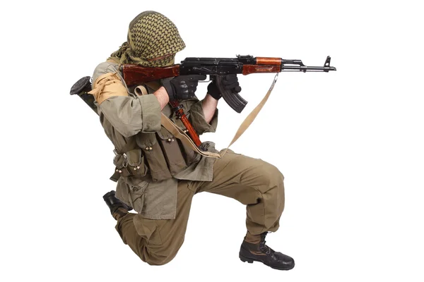 Insurgent wearing keffiyeh with AK 47 gun — Stock Photo, Image