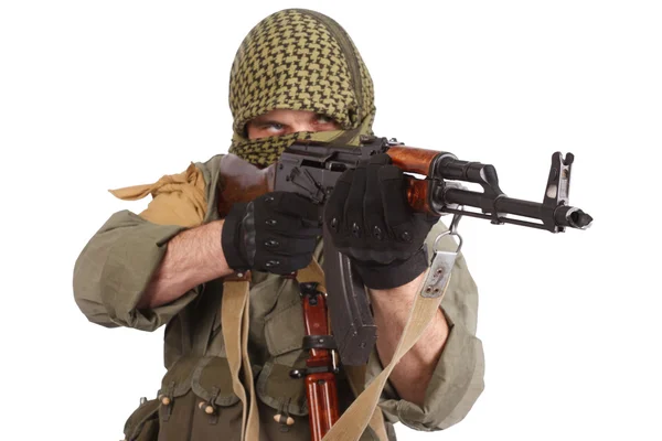 Insurgent wearing keffiyeh with AK 47 — Stock Photo, Image