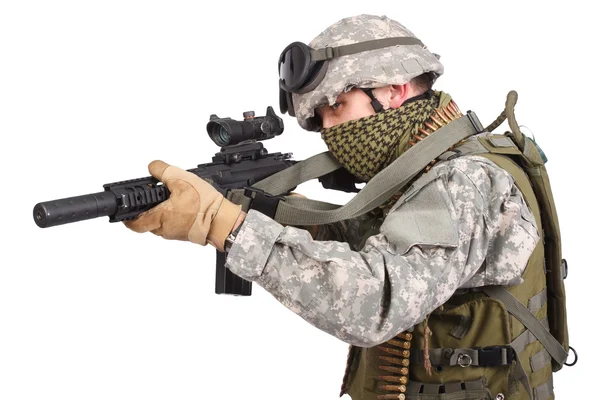 Soldado americano com espingarda — Fotografia de Stock