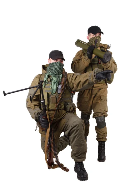 Mercenaries with machine gun and rocket launcher — Stock Photo, Image