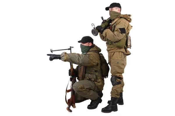 Mercenaries with machine gun and rocket launcher — Stock Photo, Image