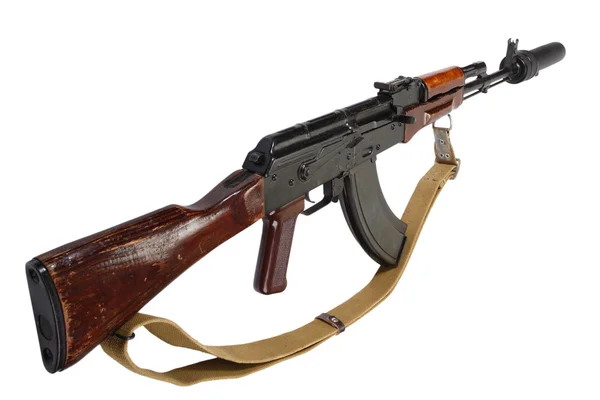 Kalashnikov met demper op een witte achtergrond — Stockfoto