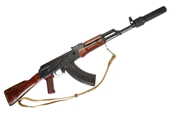 Kalashnikov met demper op een witte achtergrond — Stockfoto