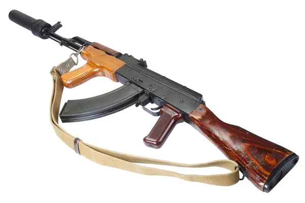 AK 47 beyaz arka plan üzerinde susturucu ile — Stok fotoğraf