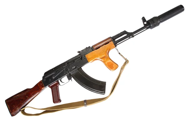 AK 47 con silenziatore su fondo bianco — Foto Stock