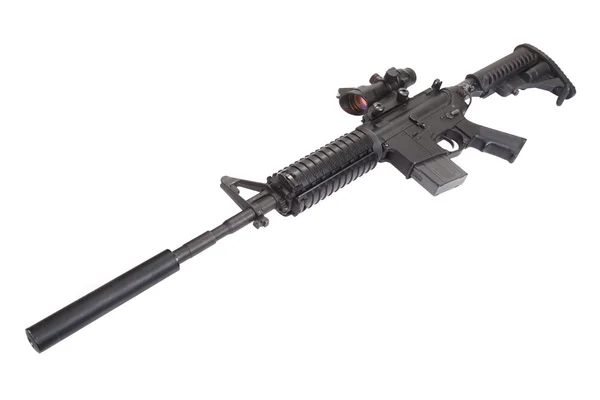 M4 Gewehr mit Schalldämpfer auf weißem Hintergrund — Stockfoto