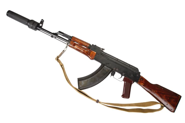 Kalashnikov con silenciador sobre fondo blanco — Foto de Stock