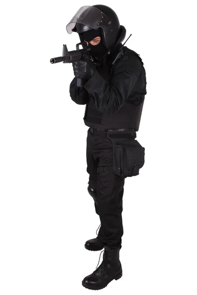 Ufficiale SWAT in uniforme nera — Foto Stock