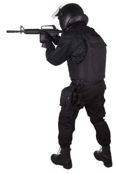 Officier SWAT en uniforme noir — Photo