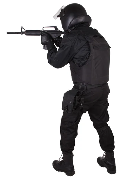 Ufficiale SWAT in uniforme nera — Foto Stock