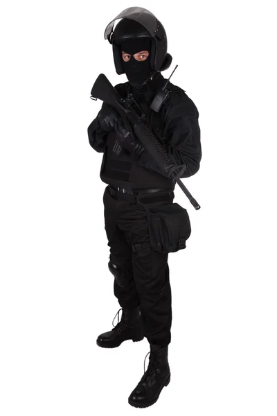 Ufficiale SWAT in uniforme nera — Foto Stock