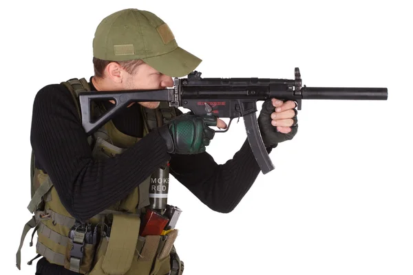 Mercenary with mp5 submachine gun — Stock Photo, Image