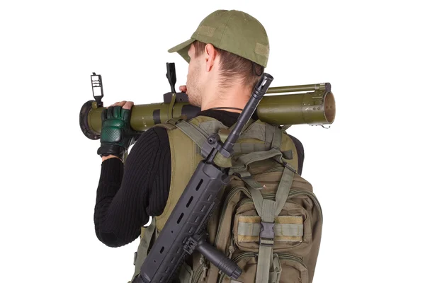 Mercenary with bazooka on white — Stock Photo, Image