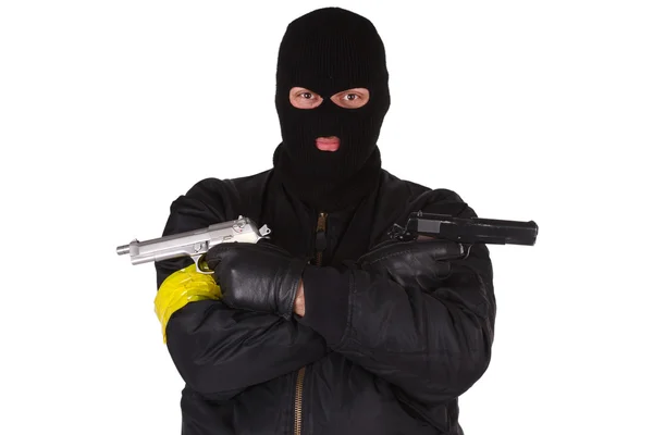 Gunman with handgun on white background — Stock Photo, Image