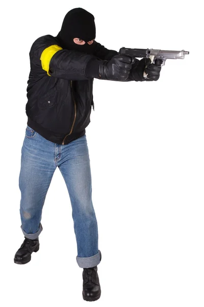 Robber in mask with handgun — Stock Photo, Image