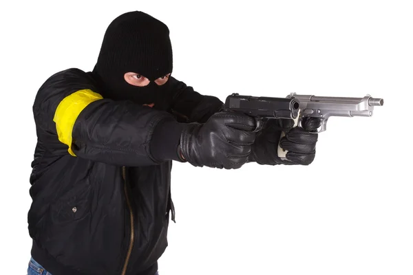 Robber in mask with handgun — Stock Photo, Image