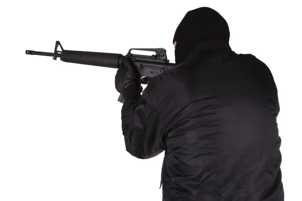 Robber with M16 rifle — Stock Photo, Image