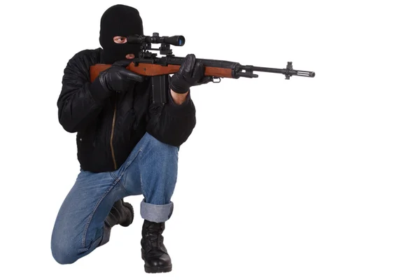 Gunman with sniper rifle — Stock Photo, Image